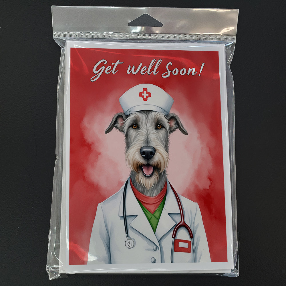 Irish Wolfhound Get Well Soon Greeting Cards Pack of 8 Blank Cards with Envelopes Whimsical A7 Size 5x7