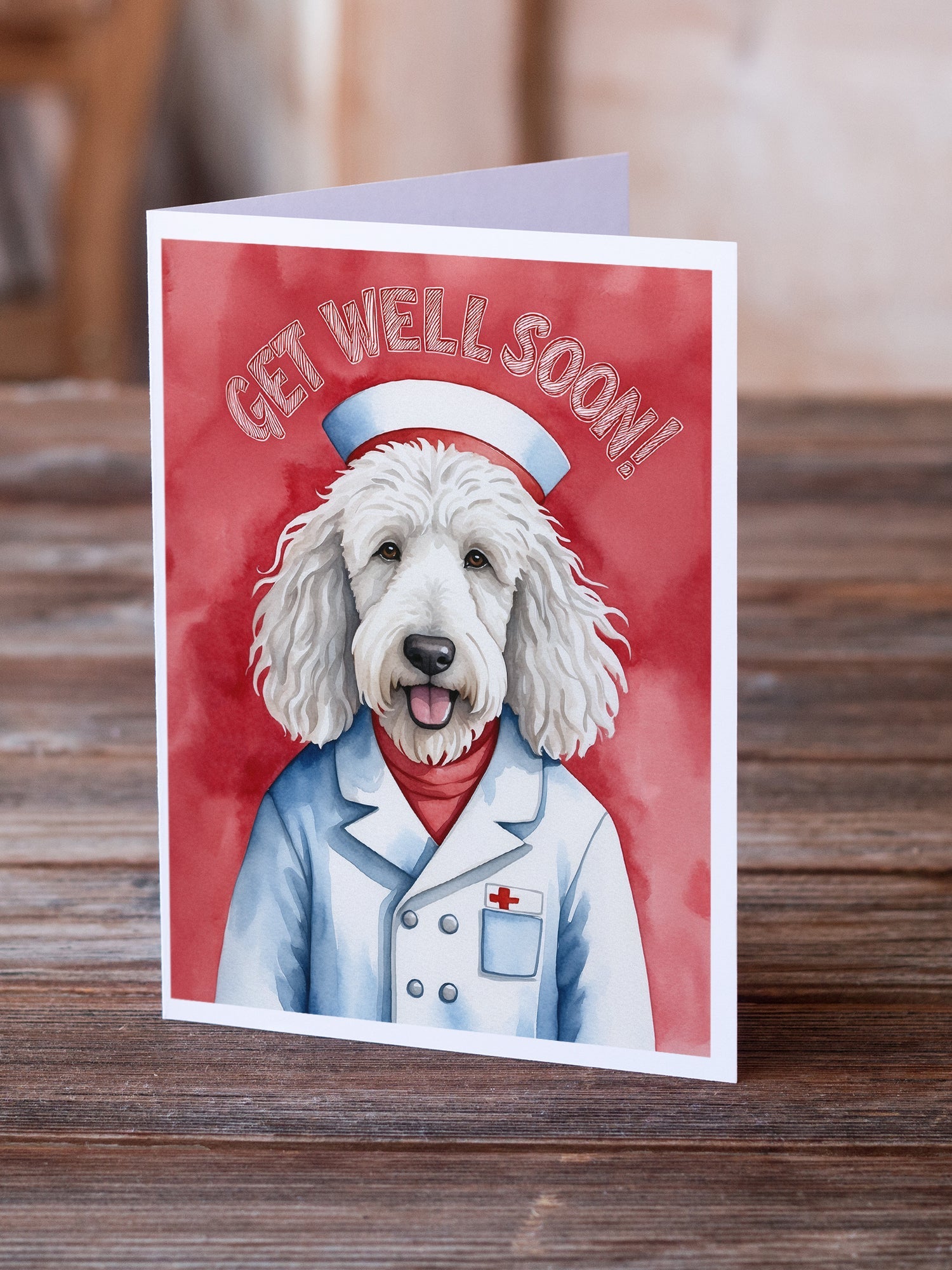 Komondor Get Well Soon Greeting Cards Pack of 8 Blank Cards with Envelopes Whimsical A7 Size 5x7
