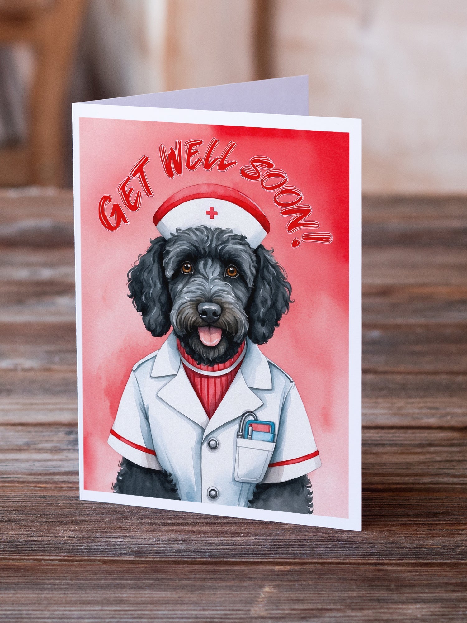 Labradoodle Get Well Soon Greeting Cards Pack of 8 Blank Cards with Envelopes Whimsical A7 Size 5x7