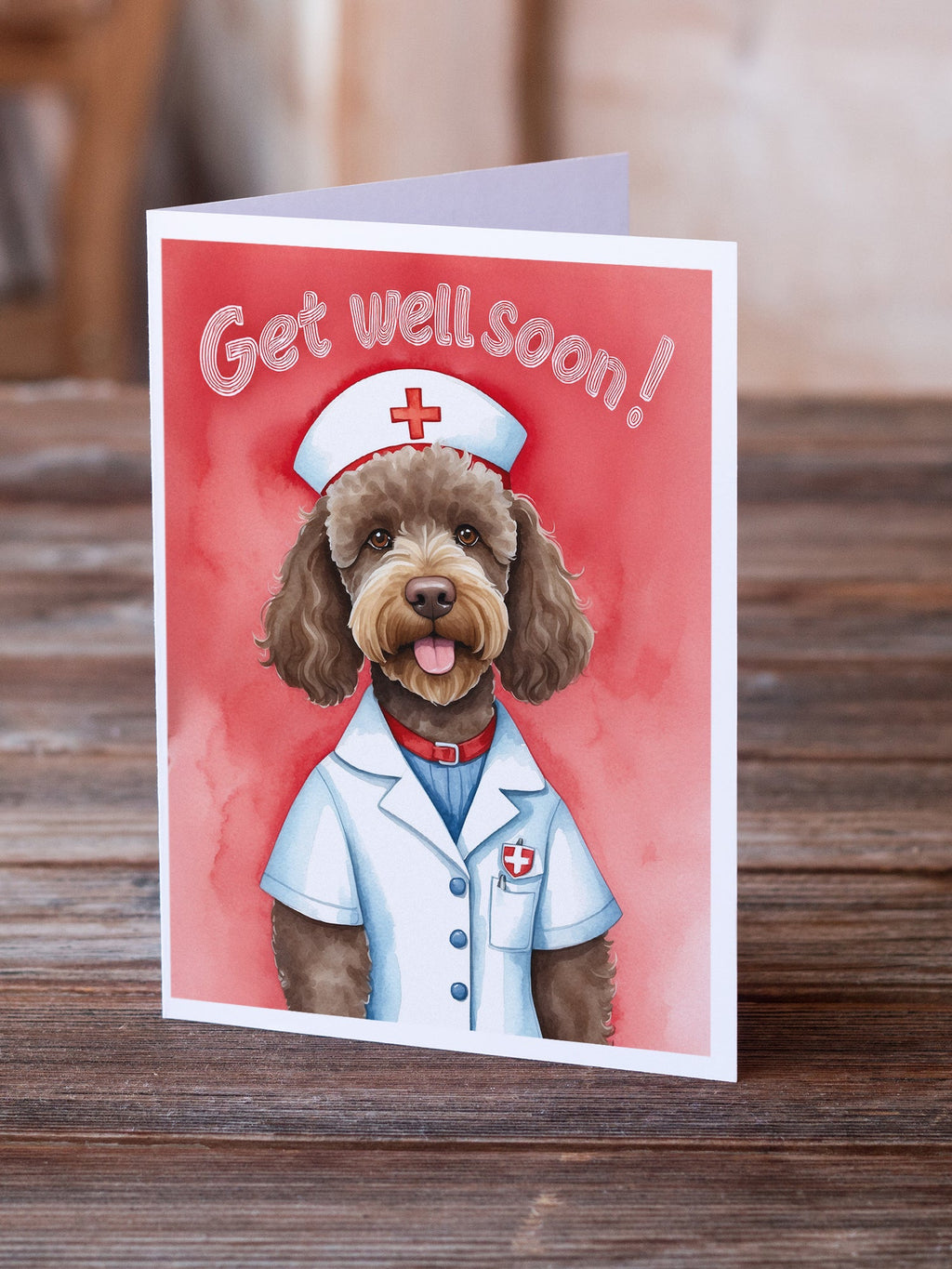 Labradoodle Get Well Soon Greeting Cards Pack of 8 Blank Cards with Envelopes Whimsical A7 Size 5x7