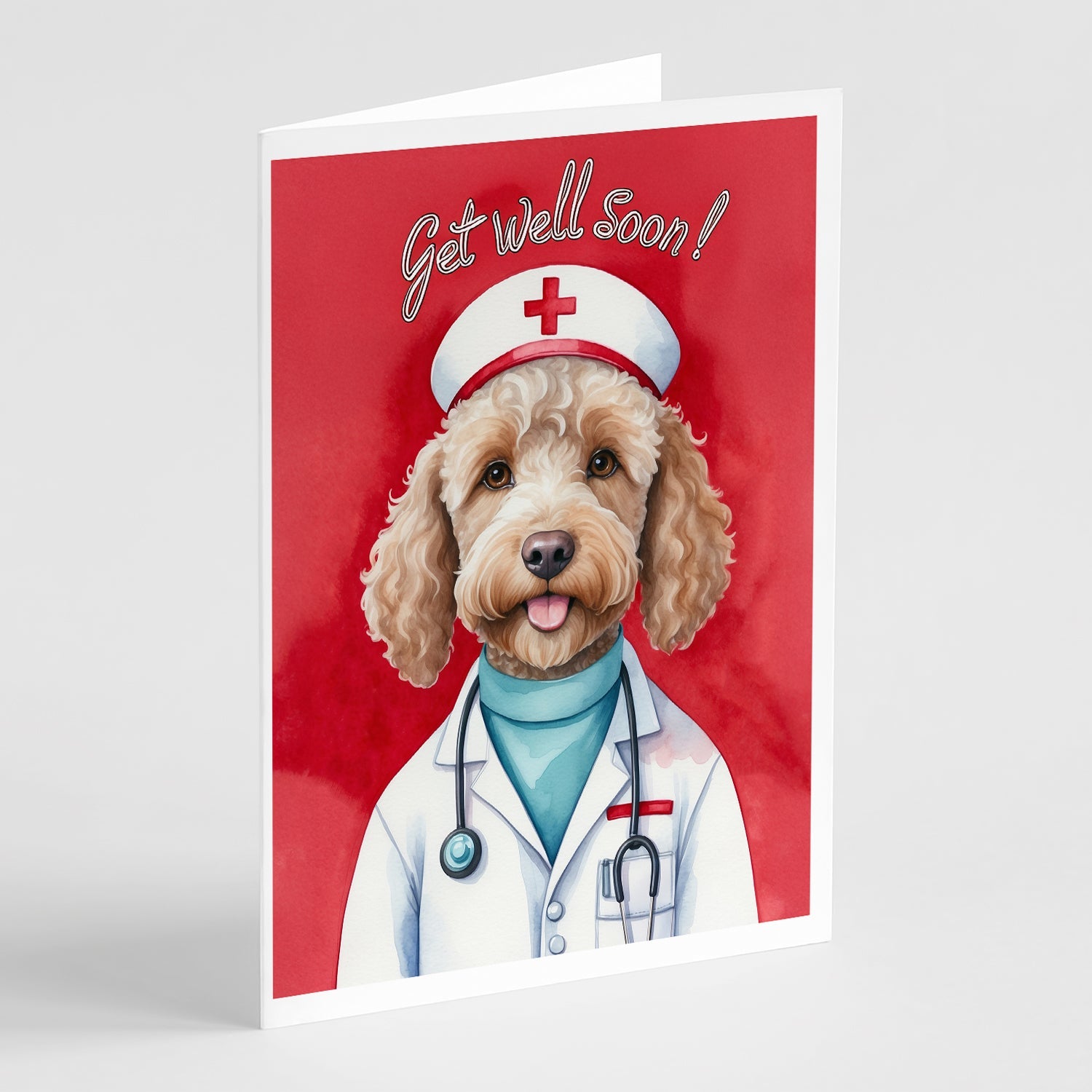 Labradoodle Get Well Soon Greeting Cards Pack of 8 Blank Cards with Envelopes Whimsical A7 Size 5x7
