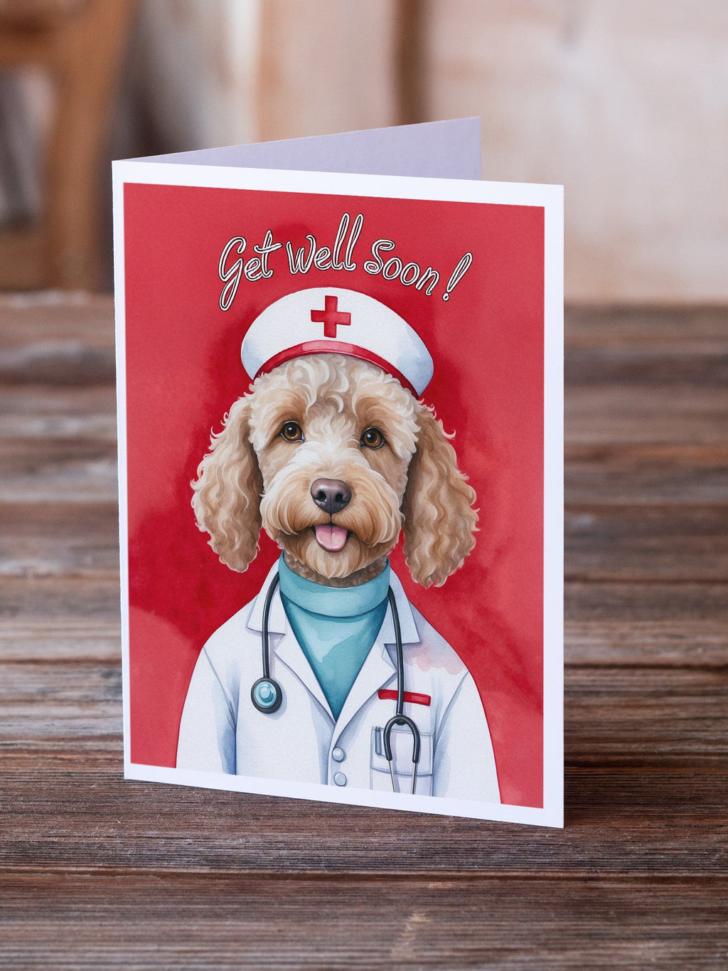 Labradoodle Get Well Soon Greeting Cards Pack of 8 Blank Cards with Envelopes Whimsical A7 Size 5x7