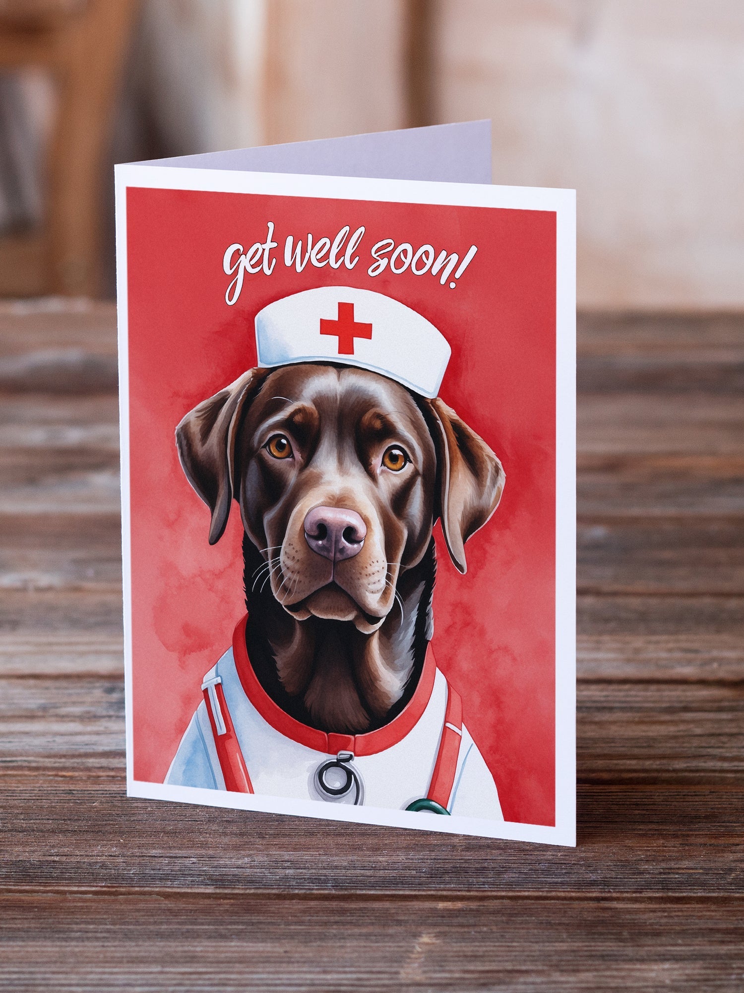 Chocolate Labrador Retriever Get Well Soon Greeting Cards Pack of 8 Blank Cards with Envelopes Whimsical A7 Size 5x7