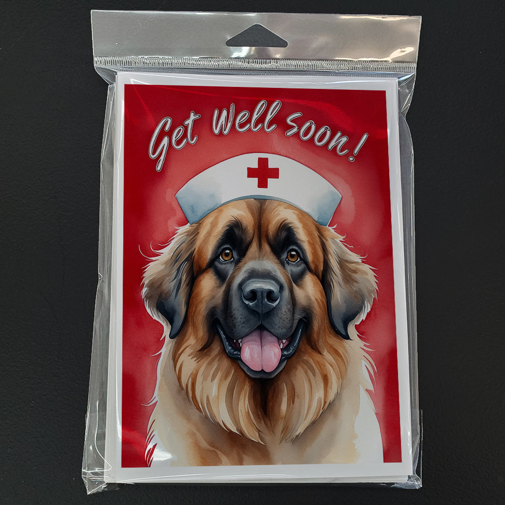 Leonberger Get Well Soon Greeting Cards Pack of 8 Blank Cards with Envelopes Whimsical A7 Size 5x7