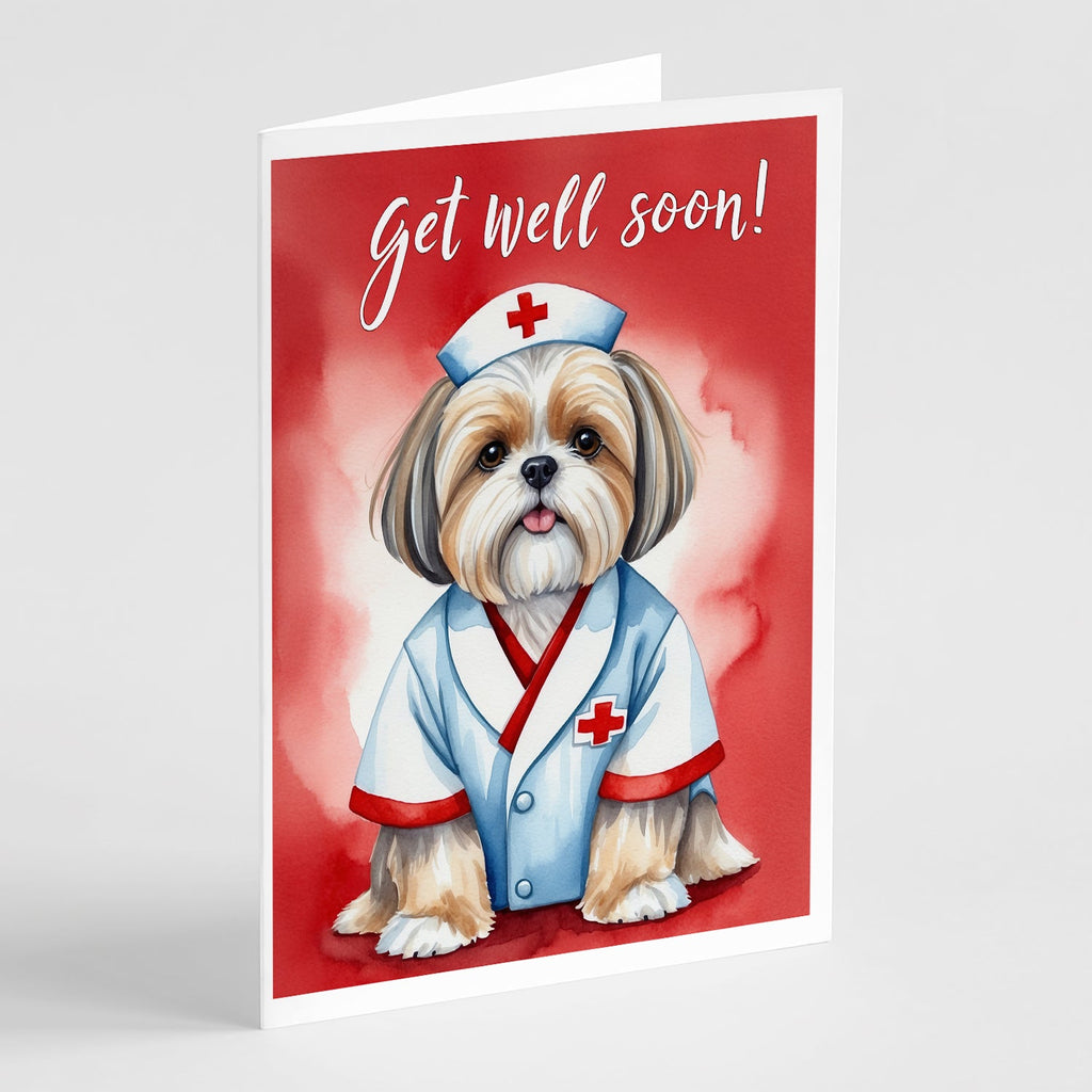 Lhasa Apso Get Well Soon Greeting Cards Pack of 8 Blank Cards with Envelopes Whimsical A7 Size 5x7
