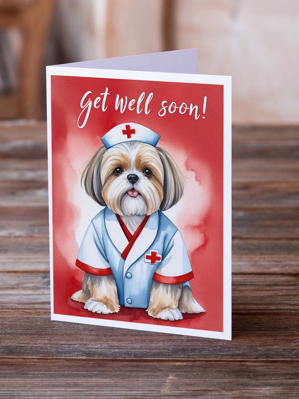 Lhasa Apso Get Well Soon Greeting Cards Pack of 8 Blank Cards with Envelopes Whimsical A7 Size 5x7