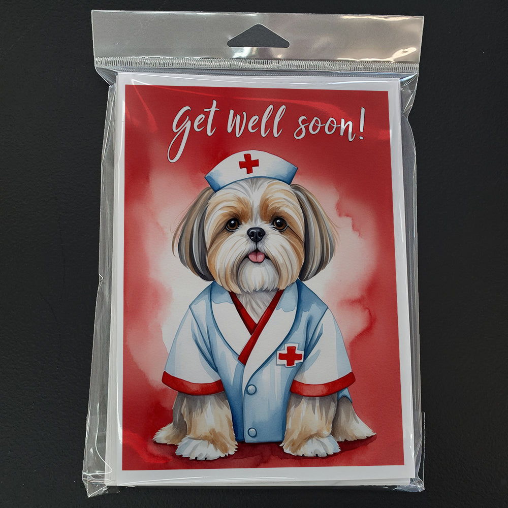 Lhasa Apso Get Well Soon Greeting Cards Pack of 8 Blank Cards with Envelopes Whimsical A7 Size 5x7