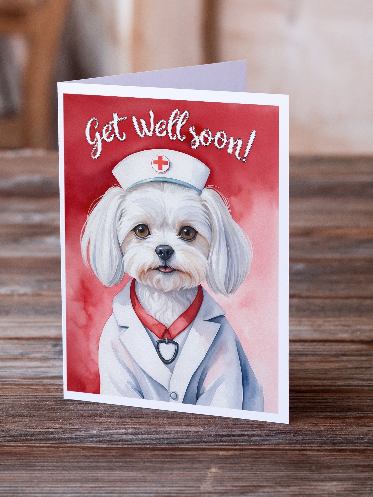 Maltese Get Well Soon Greeting Cards Pack of 8 Blank Cards with Envelopes Whimsical A7 Size 5x7