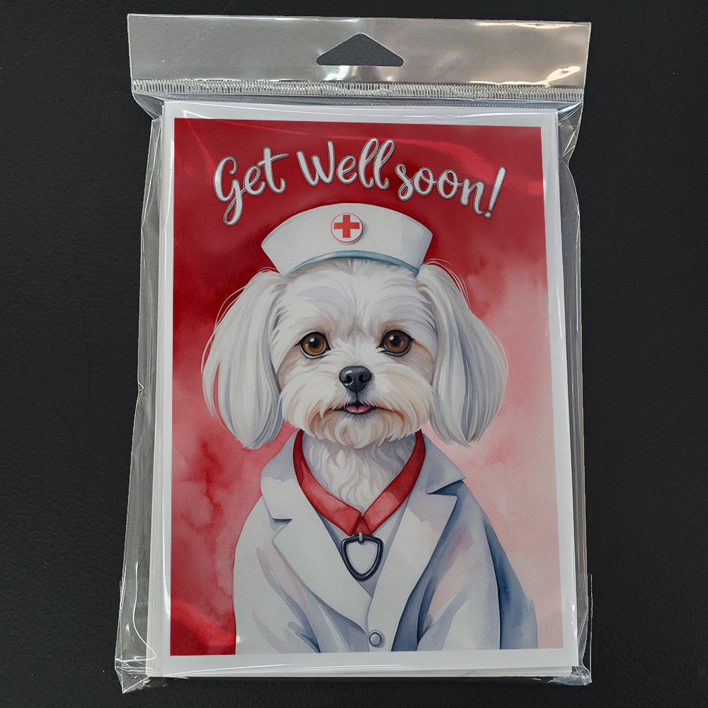 Maltese Get Well Soon Greeting Cards Pack of 8 Blank Cards with Envelopes Whimsical A7 Size 5x7