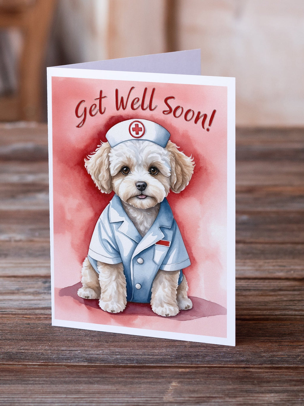 Maltipoo Get Well Soon Greeting Cards Pack of 8 Blank Cards with Envelopes Whimsical A7 Size 5x7