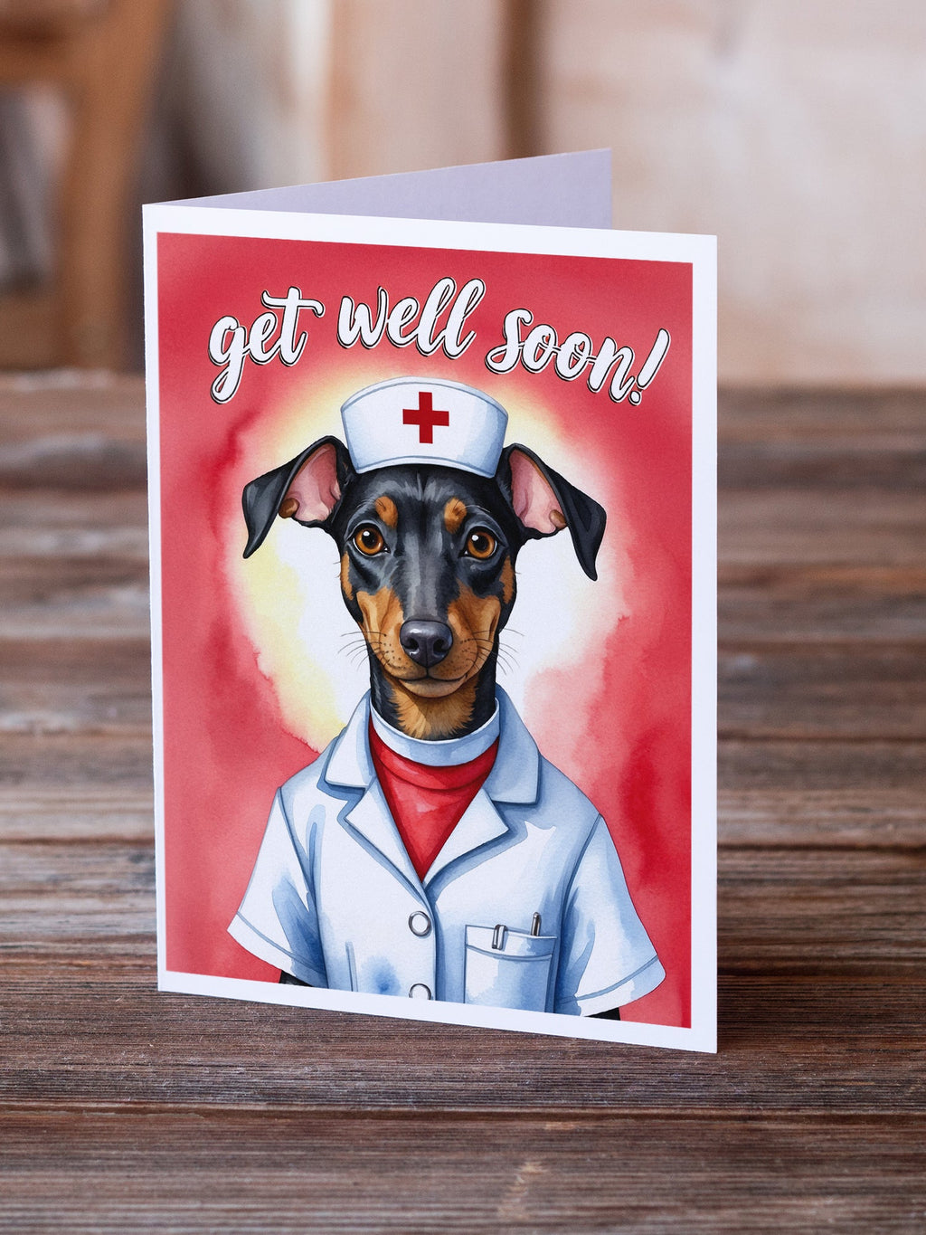 Manchester Terrier Get Well Soon Greeting Cards Pack of 8 Blank Cards with Envelopes Whimsical A7 Size 5x7