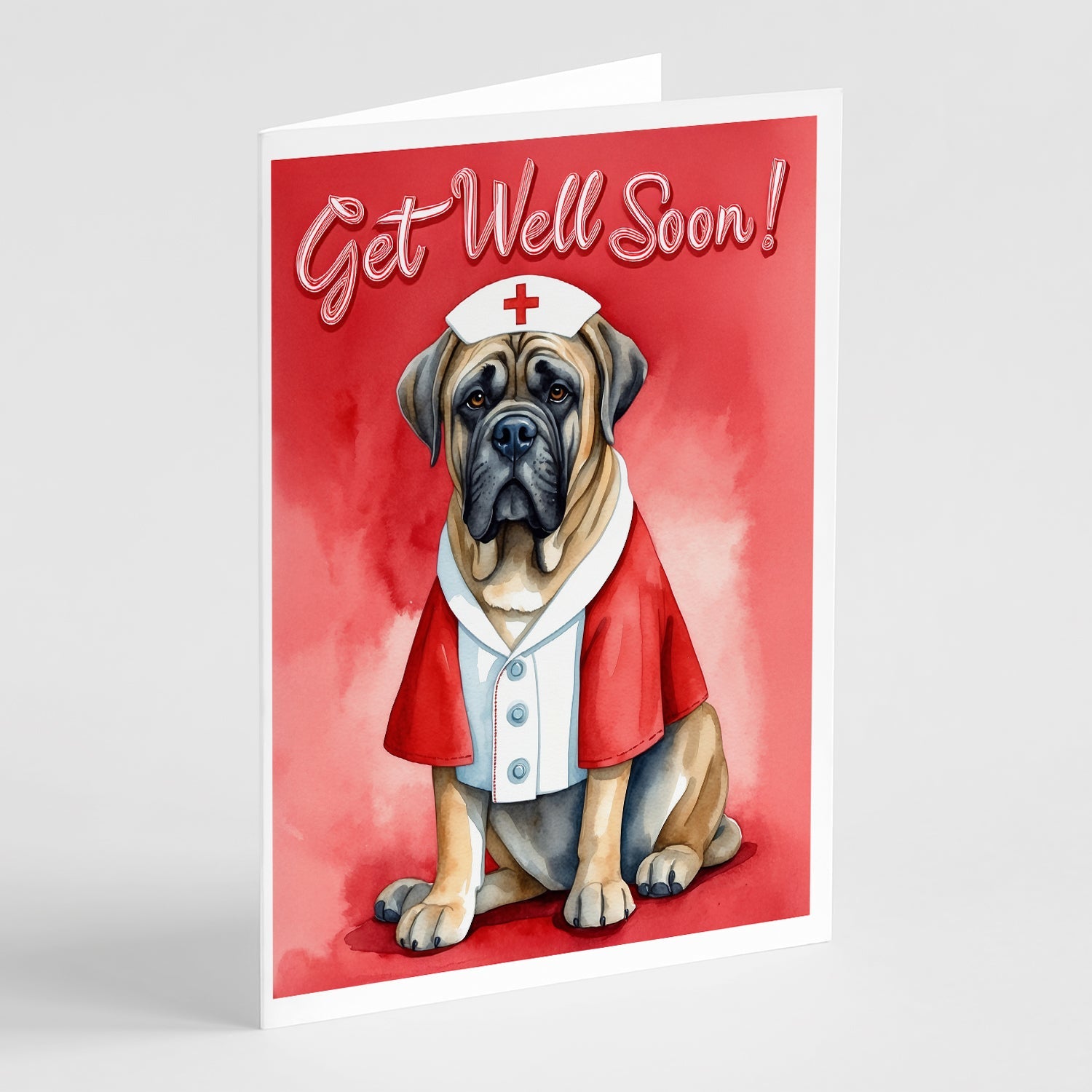 Mastiff Get Well Soon Greeting Cards Pack of 8 Blank Cards with Envelopes Whimsical A7 Size 5x7