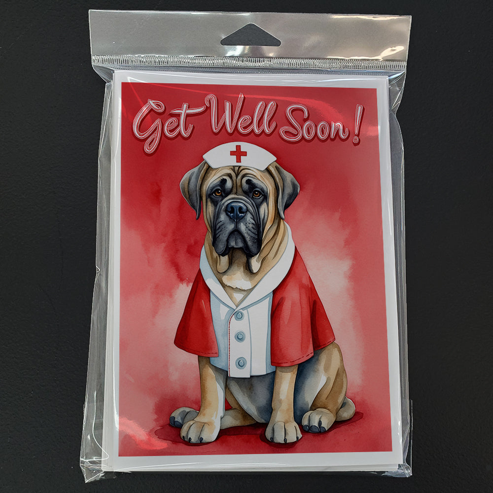 Mastiff Get Well Soon Greeting Cards Pack of 8 Blank Cards with Envelopes Whimsical A7 Size 5x7