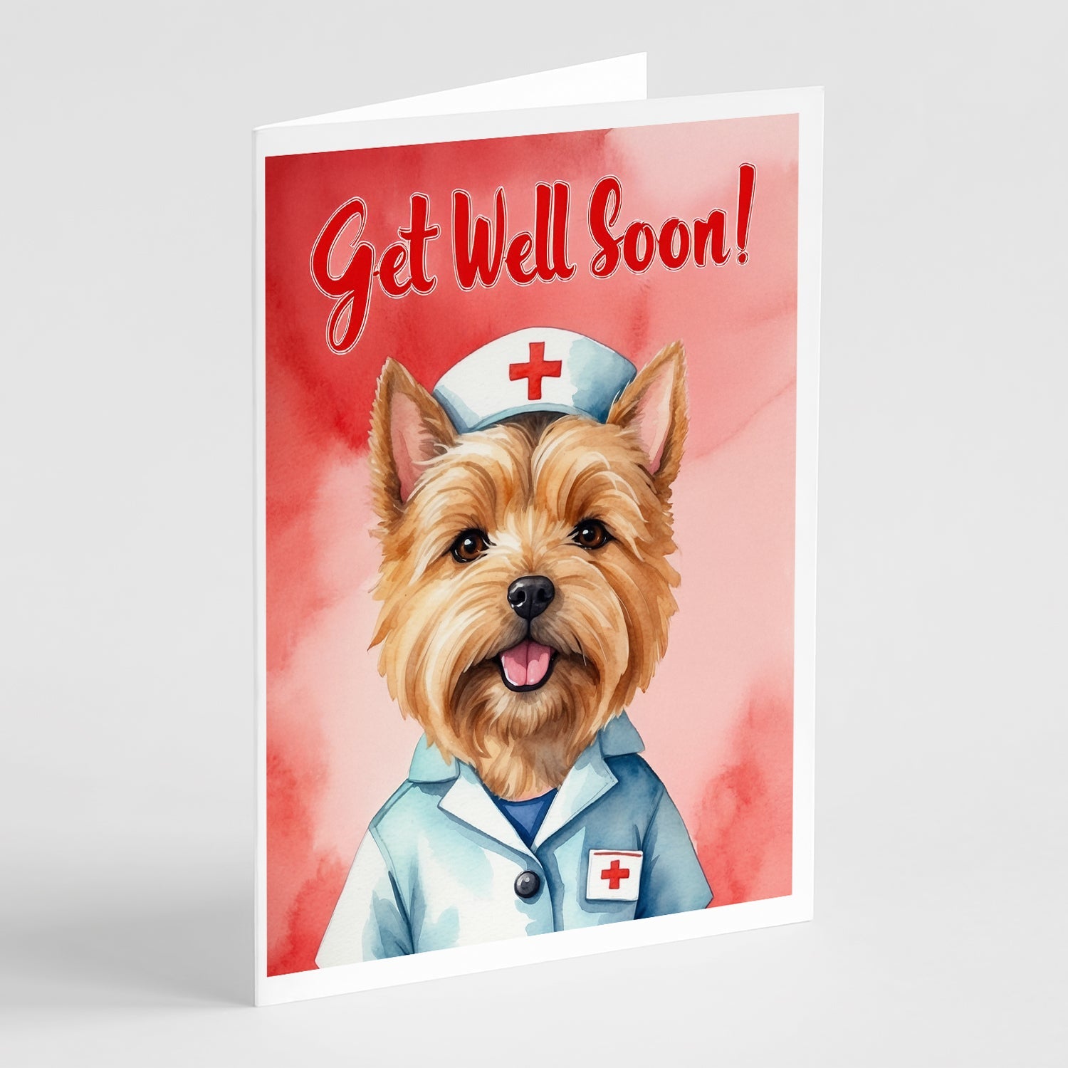 Norwich Terrier Get Well Soon Greeting Cards Pack of 8 Blank Cards with Envelopes Whimsical A7 Size 5x7
