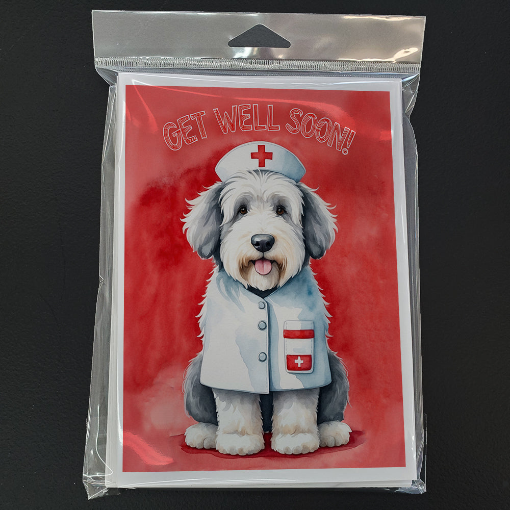 Old English Sheepdog Get Well Soon Greeting Cards Pack of 8 Blank Cards with Envelopes Whimsical A7 Size 5x7