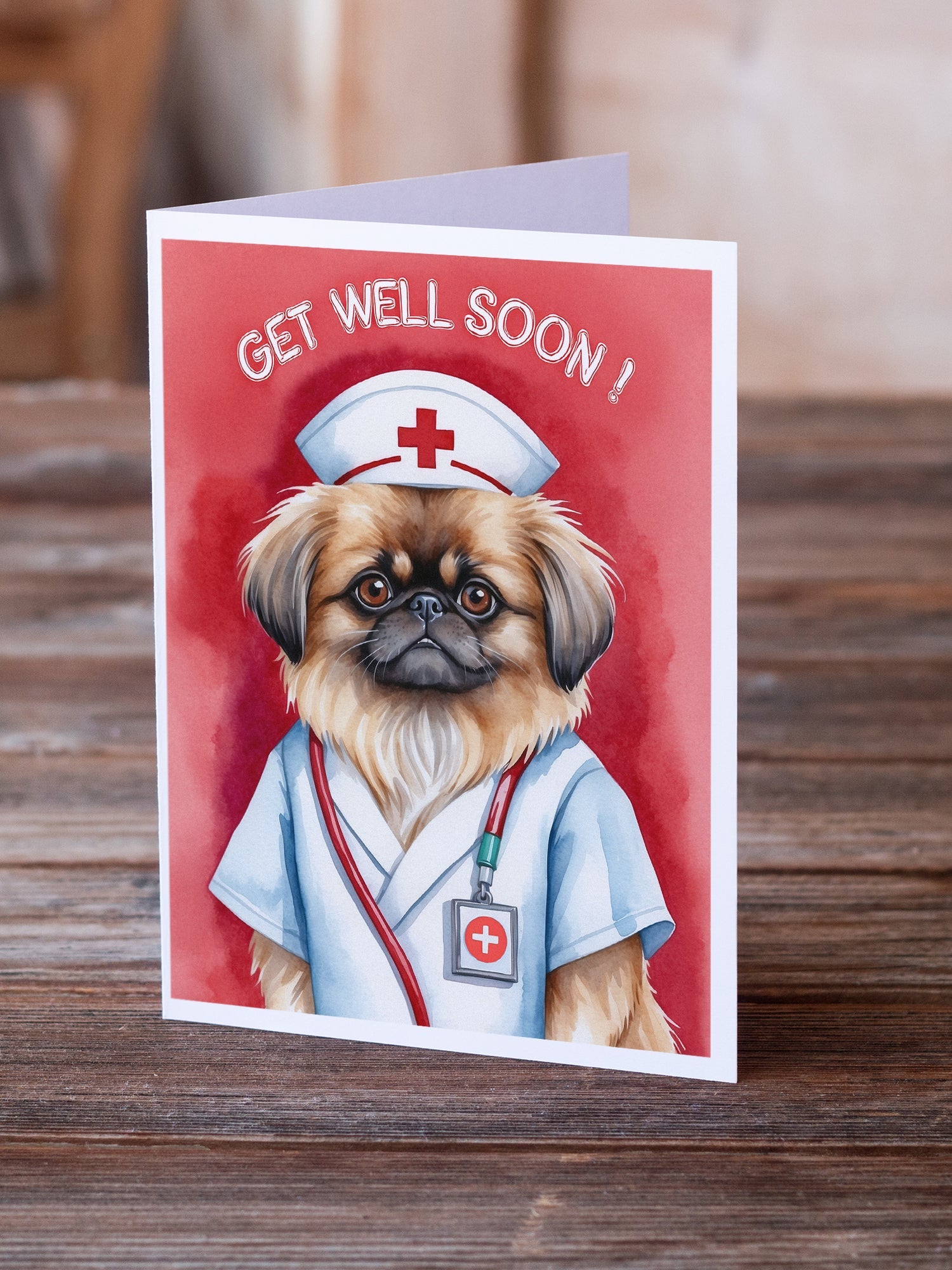 Pekingese Get Well Soon Greeting Cards Pack of 8 Blank Cards with Envelopes Whimsical A7 Size 5x7