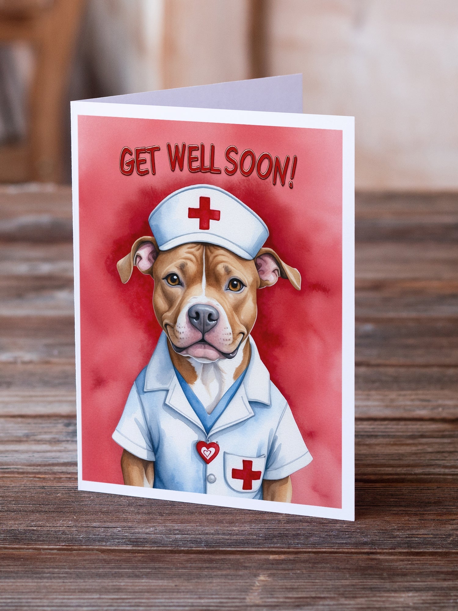 Pit Bull Terrier Get Well Soon Greeting Cards Pack of 8 Blank Cards with Envelopes Whimsical A7 Size 5x7