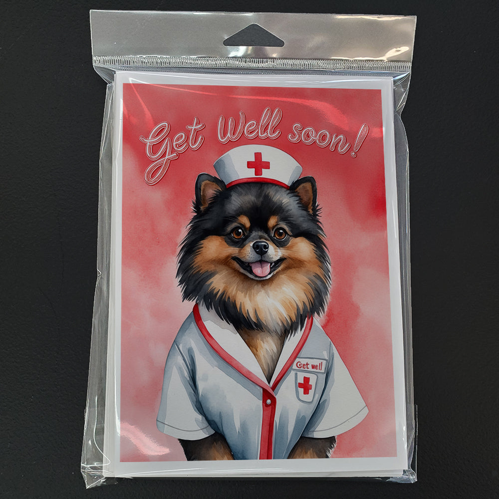 Pomeranian Get Well Soon Greeting Cards Pack of 8 Blank Cards with Envelopes Whimsical A7 Size 5x7