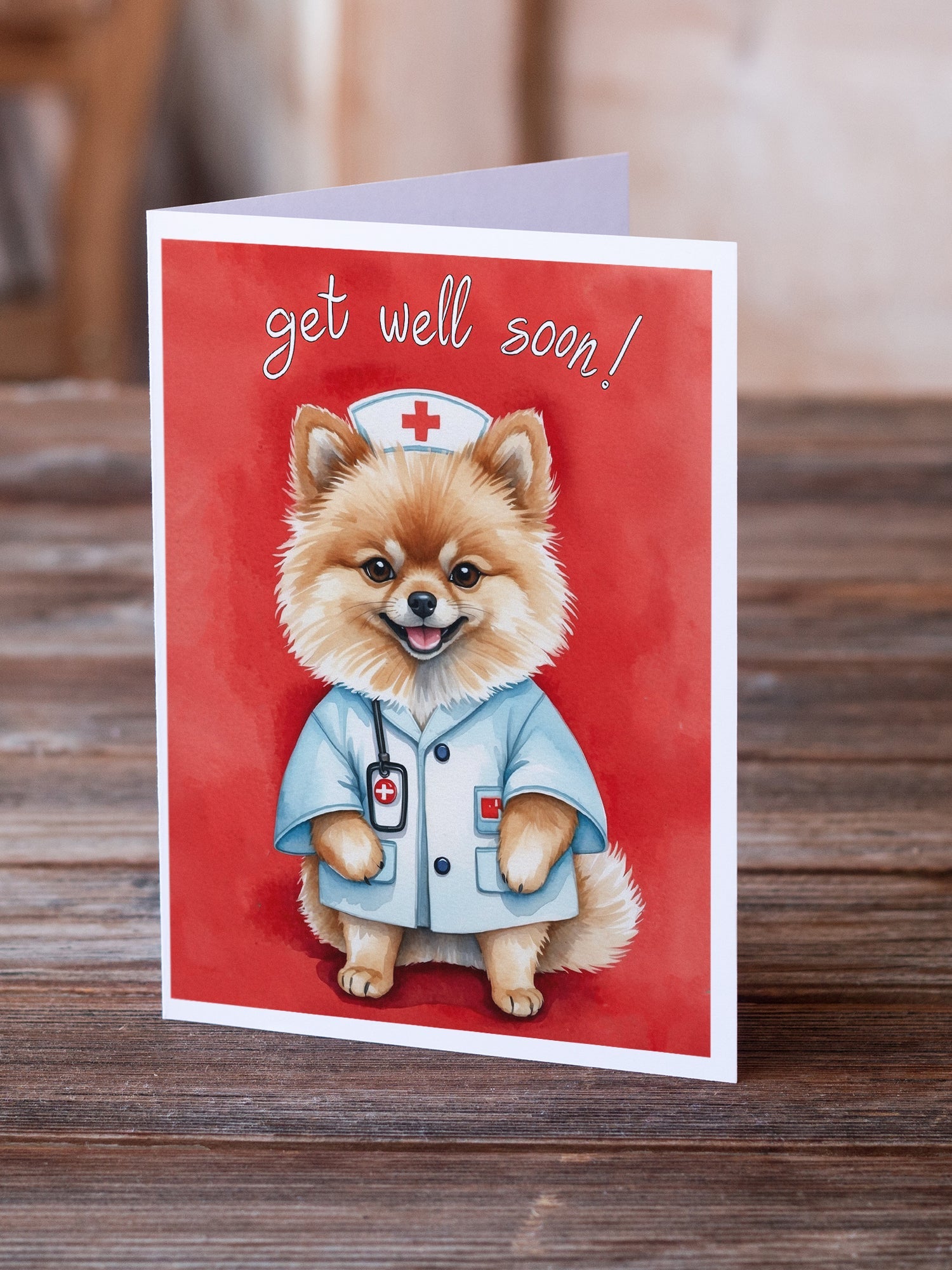 Pomeranian Get Well Soon Greeting Cards Pack of 8 Blank Cards with Envelopes Whimsical A7 Size 5x7