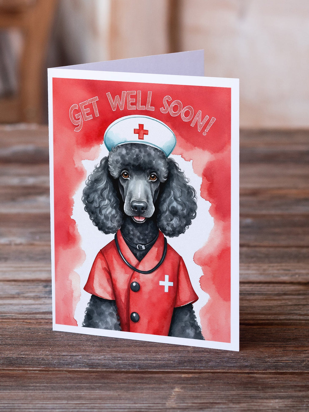 Poodle Get Well Soon Greeting Cards Pack of 8 Blank Cards with Envelopes Whimsical A7 Size 5x7