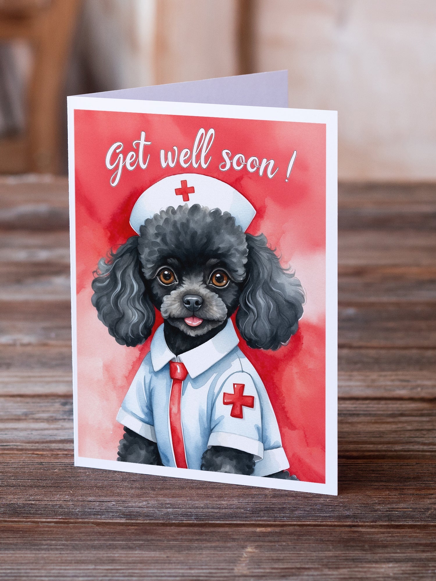 Poodle Get Well Soon Greeting Cards Pack of 8 Blank Cards with Envelopes Whimsical A7 Size 5x7
