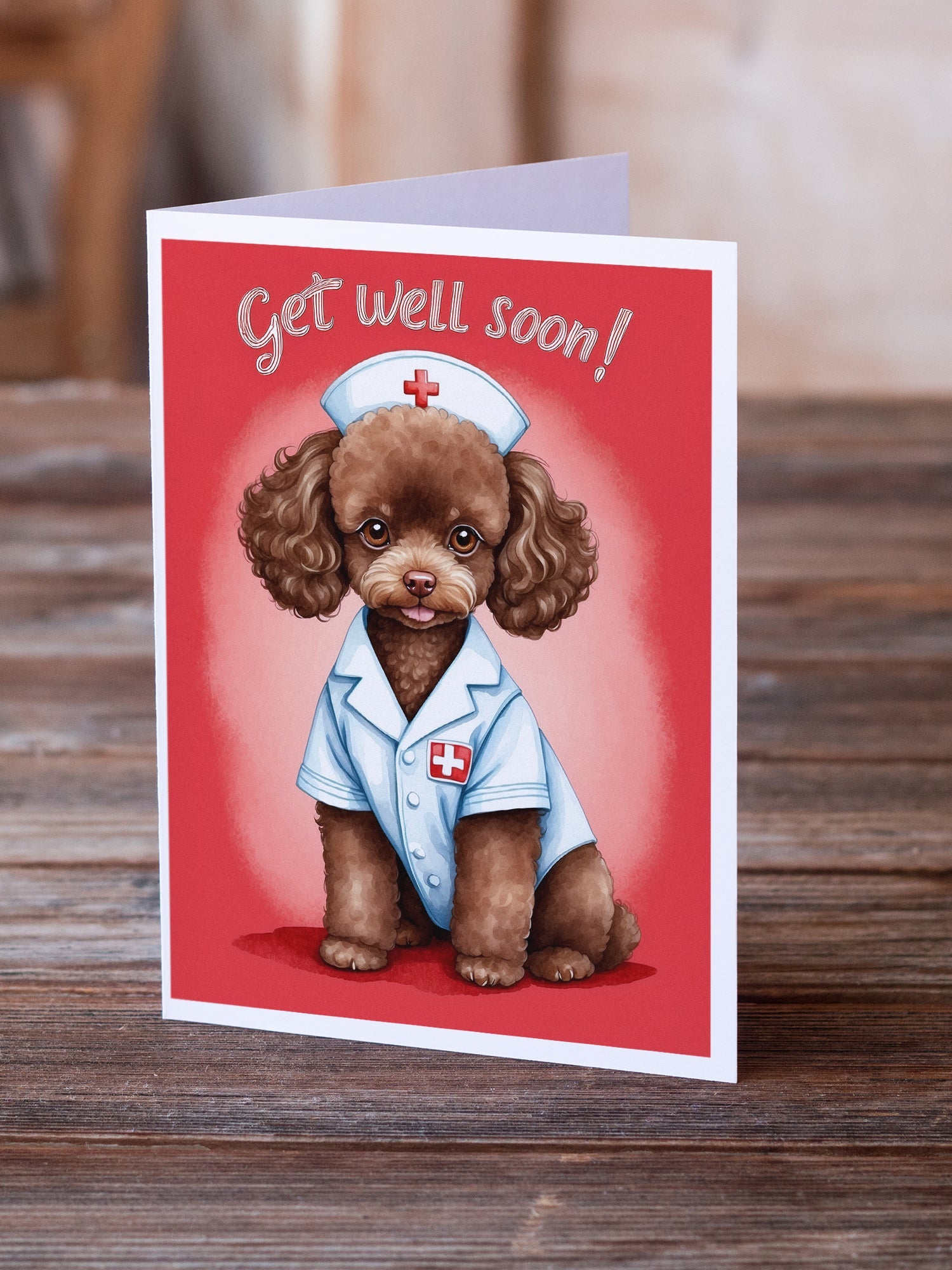 Poodle Get Well Soon Greeting Cards Pack of 8 Blank Cards with Envelopes Whimsical A7 Size 5x7