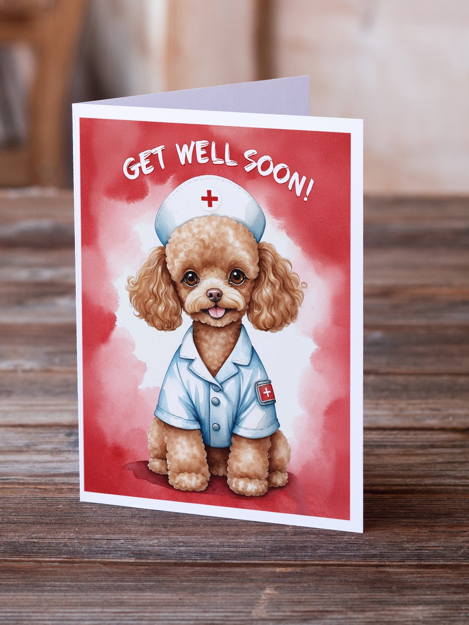 Poodle Get Well Soon Greeting Cards Pack of 8 Blank Cards with Envelopes Whimsical A7 Size 5x7