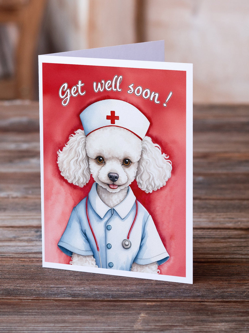 Poodle Get Well Soon Greeting Cards Pack of 8 Blank Cards with Envelopes Whimsical A7 Size 5x7