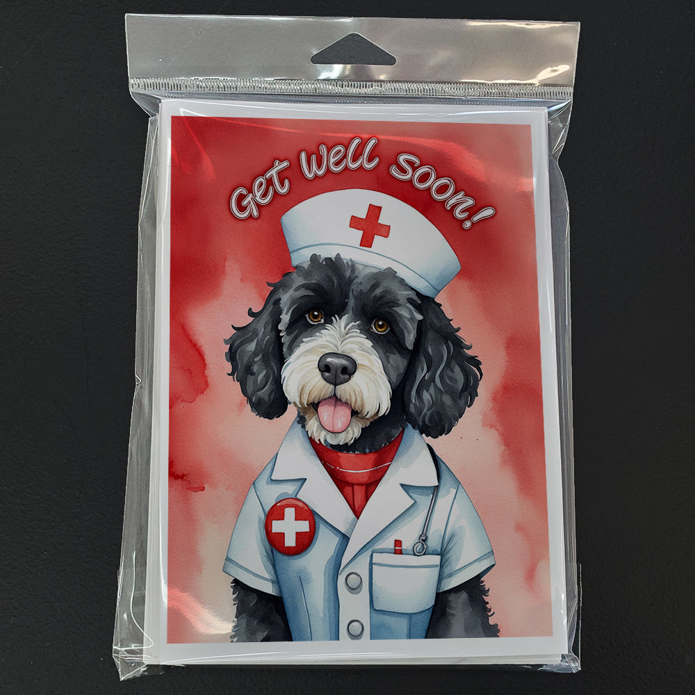 Portuguese Water Dog Get Well Soon Greeting Cards Pack of 8 Blank Cards with Envelopes Whimsical A7 Size 5x7