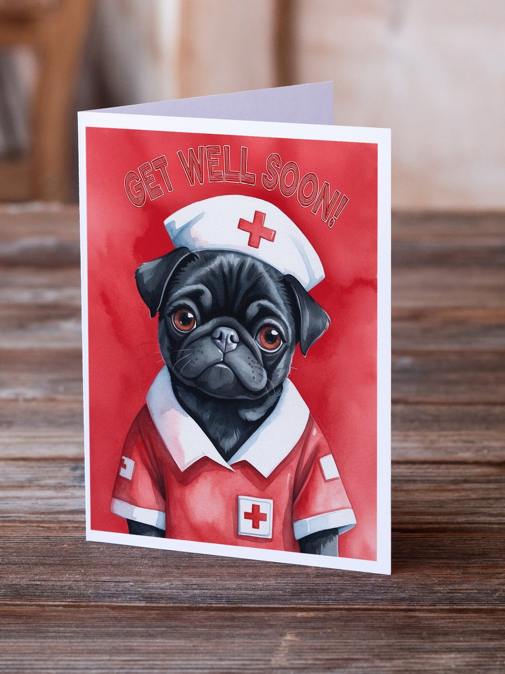 Black Pug Get Well Soon Greeting Cards Pack of 8 Blank Cards with Envelopes Whimsical A7 Size 5x7