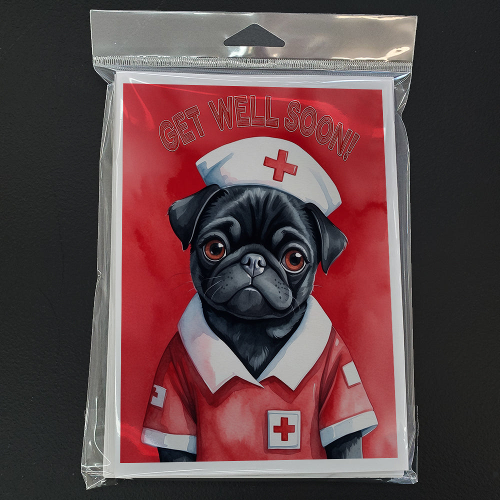Black Pug Get Well Soon Greeting Cards Pack of 8 Blank Cards with Envelopes Whimsical A7 Size 5x7