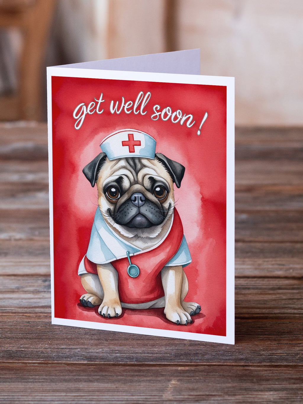 Pug Get Well Soon Greeting Cards Pack of 8 Blank Cards with Envelopes Whimsical A7 Size 5x7
