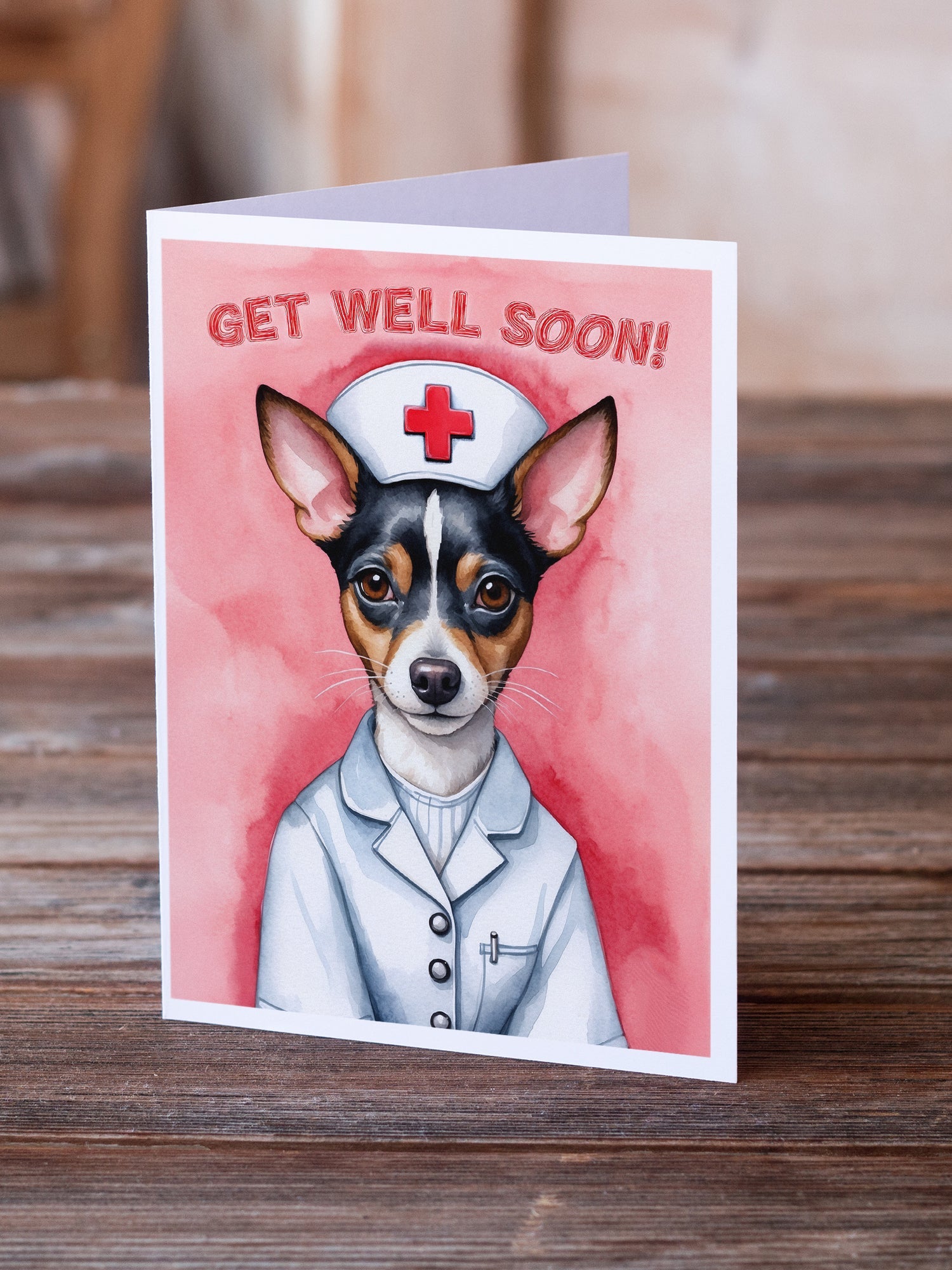 Rat Terrier Get Well Soon Greeting Cards Pack of 8 Blank Cards with Envelopes Whimsical A7 Size 5x7