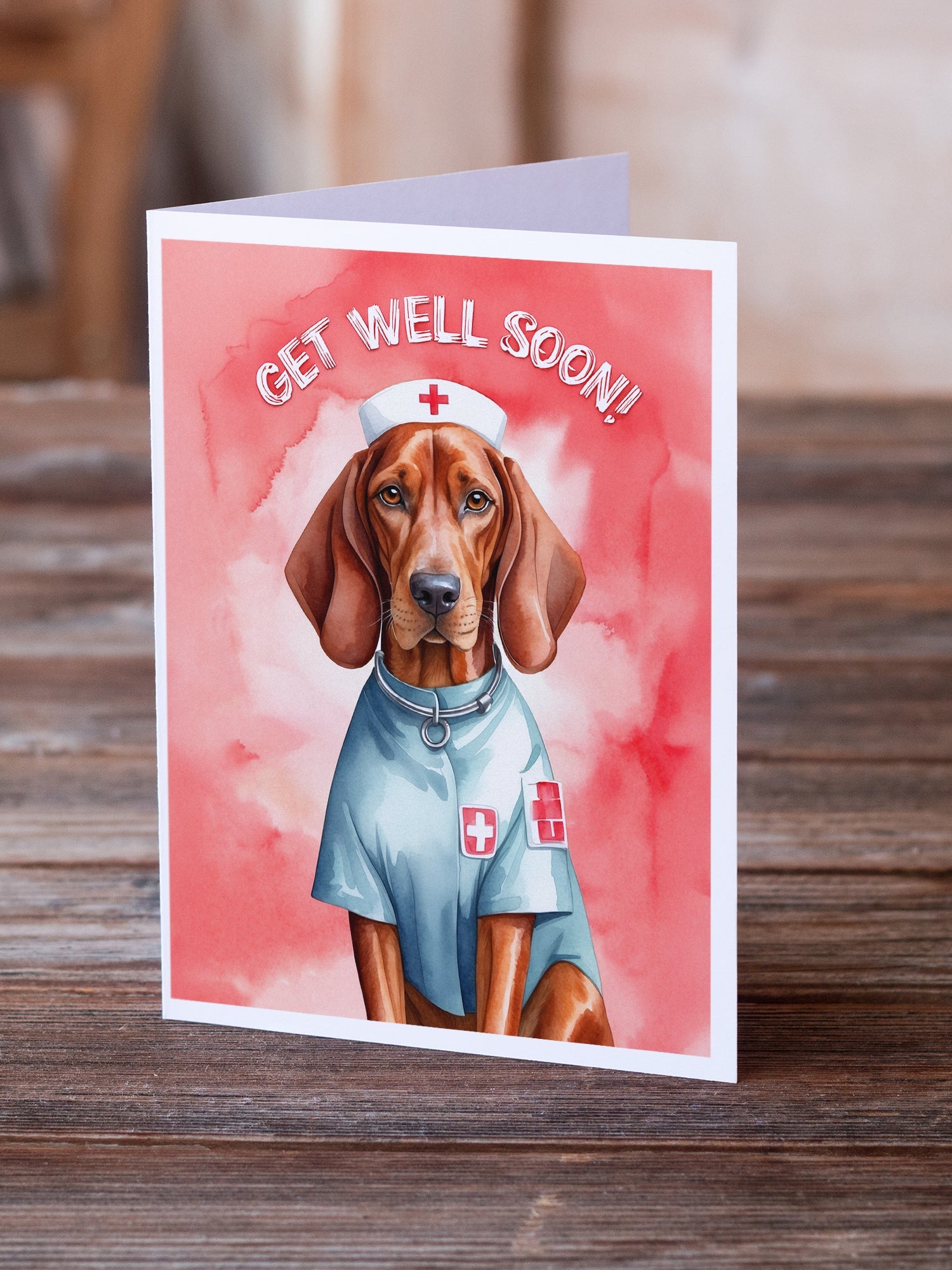 Redbone Coonhound Get Well Soon Greeting Cards Pack of 8 Blank Cards with Envelopes Whimsical A7 Size 5x7
