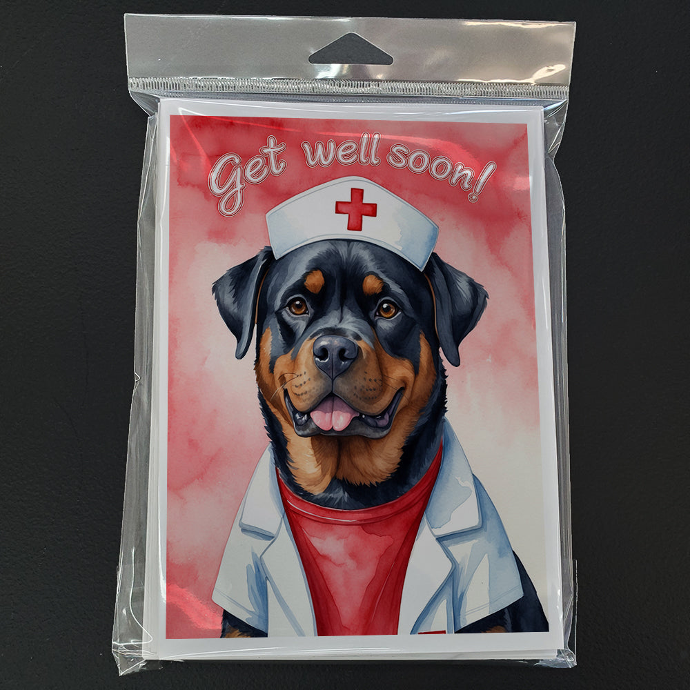 Rottweiler Get Well Soon Greeting Cards Pack of 8 Blank Cards with Envelopes Whimsical A7 Size 5x7
