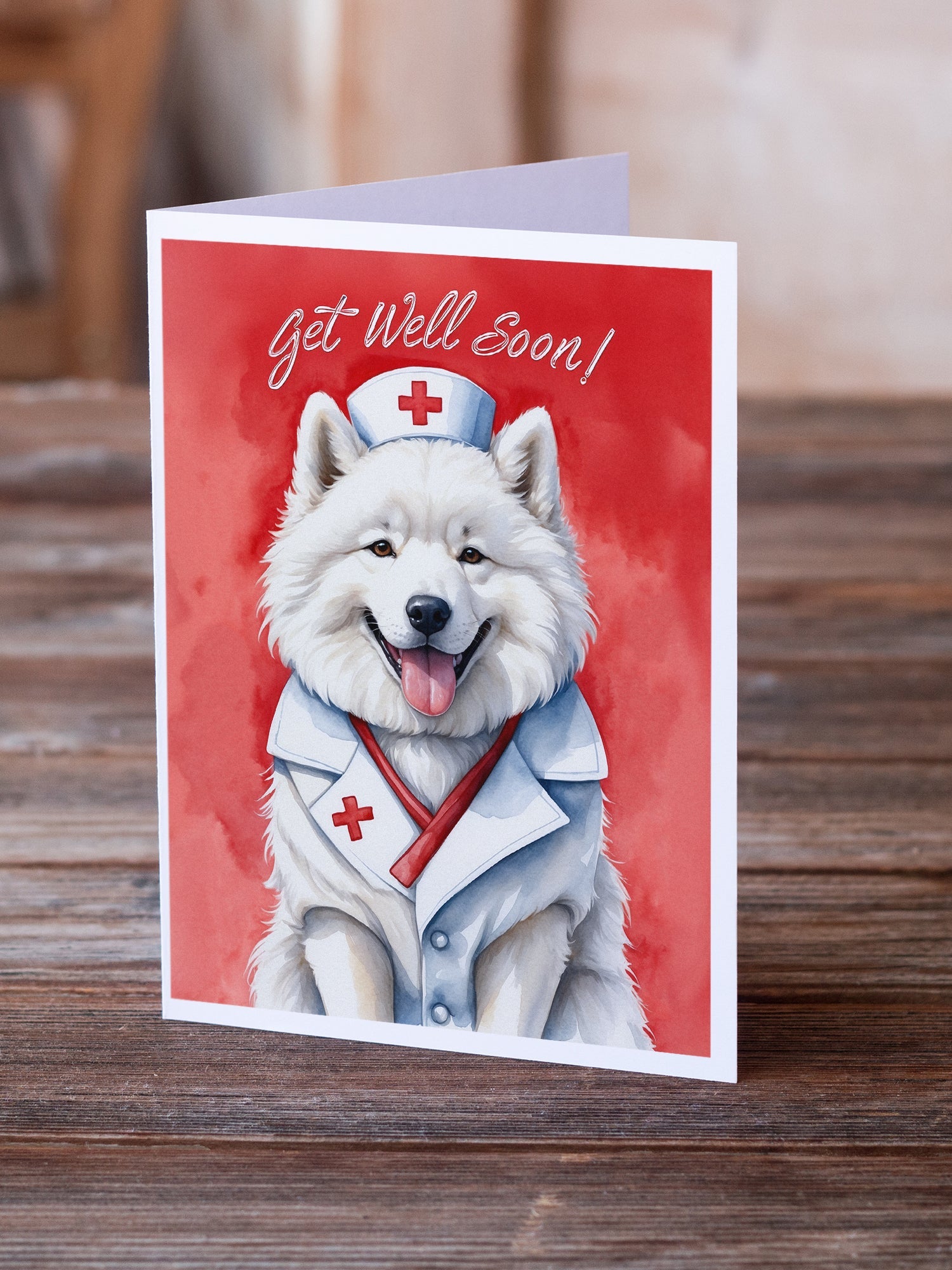 Samoyed Get Well Soon Greeting Cards Pack of 8 Blank Cards with Envelopes Whimsical A7 Size 5x7