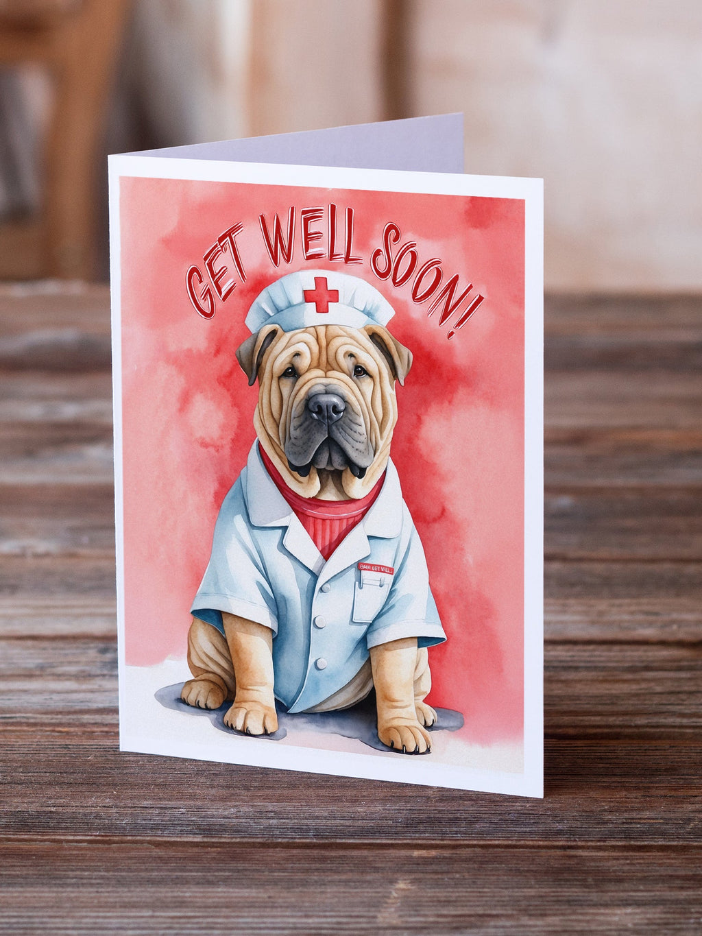 Shar Pei Get Well Soon Greeting Cards Pack of 8 Blank Cards with Envelopes Whimsical A7 Size 5x7