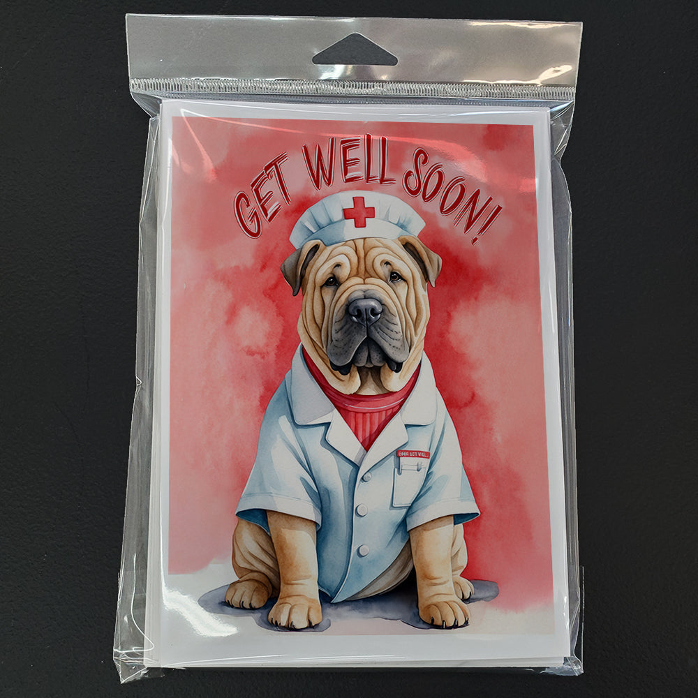 Shar Pei Get Well Soon Greeting Cards Pack of 8 Blank Cards with Envelopes Whimsical A7 Size 5x7