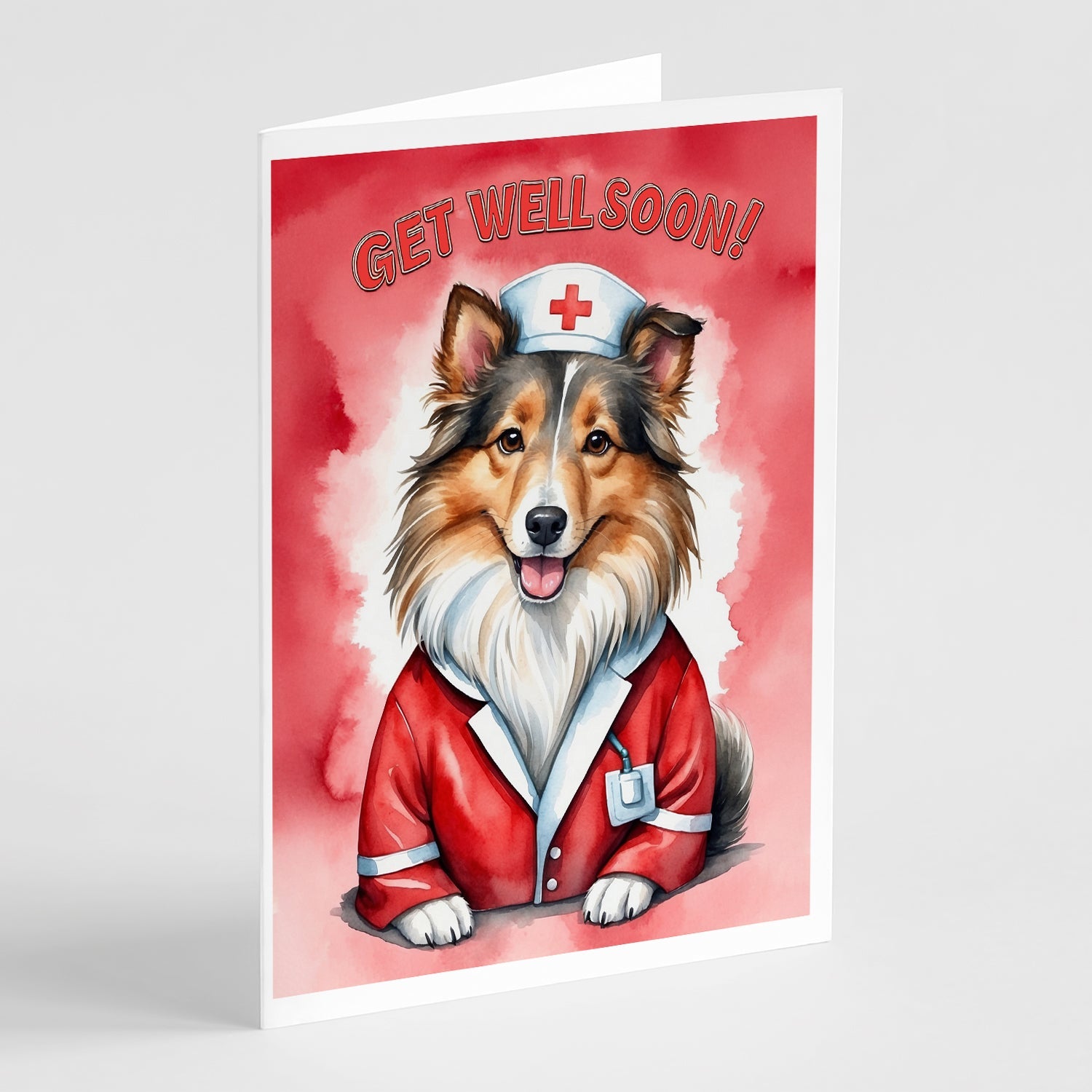 Sheltie Get Well Soon Greeting Cards Pack of 8 Blank Cards with Envelopes Whimsical A7 Size 5x7