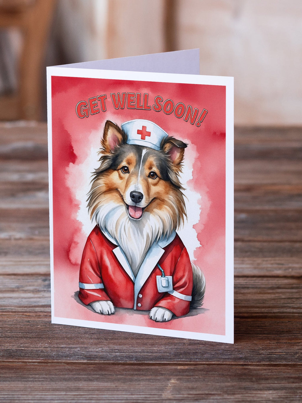 Sheltie Get Well Soon Greeting Cards Pack of 8 Blank Cards with Envelopes Whimsical A7 Size 5x7