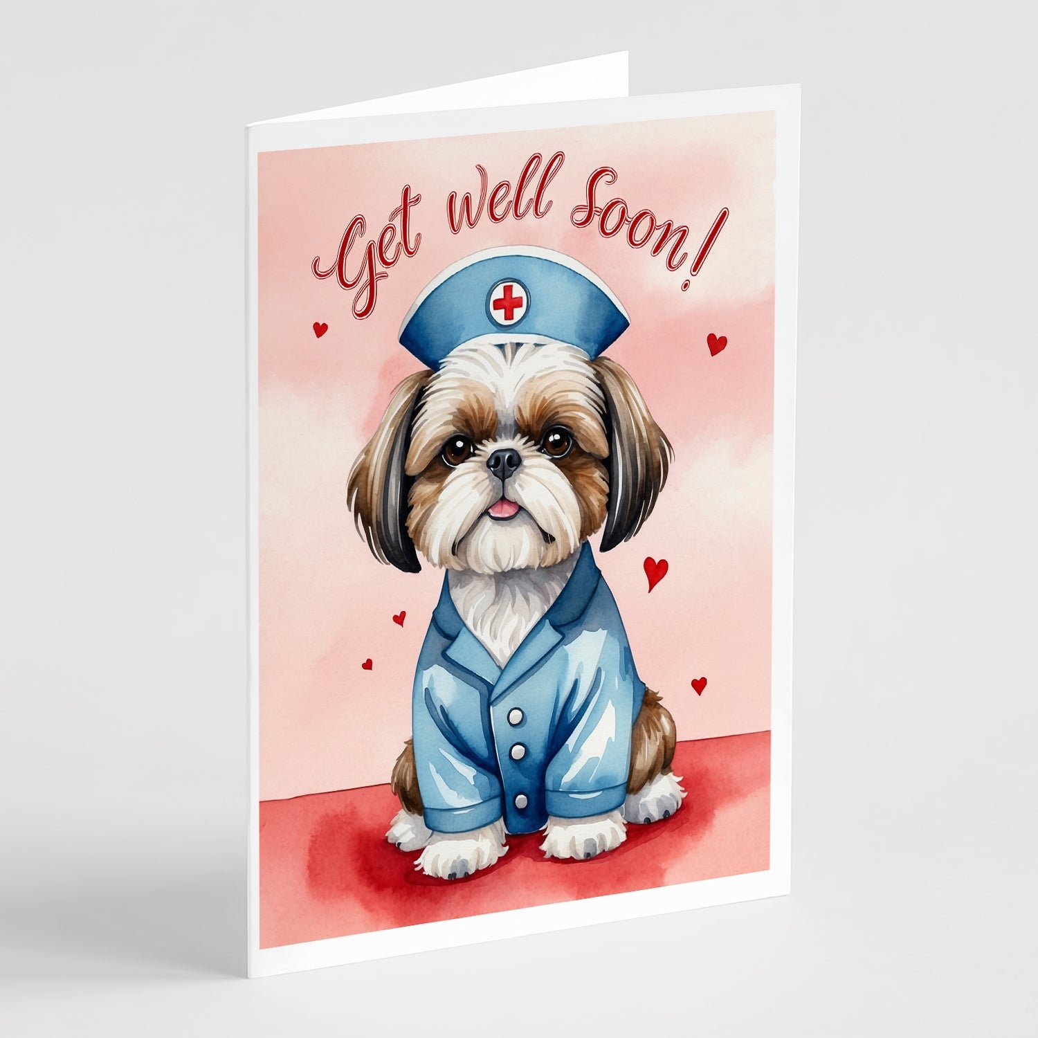 Shih Tzu Get Well Soon Greeting Cards Pack of 8 Blank Cards with Envelopes Whimsical A7 Size 5x7