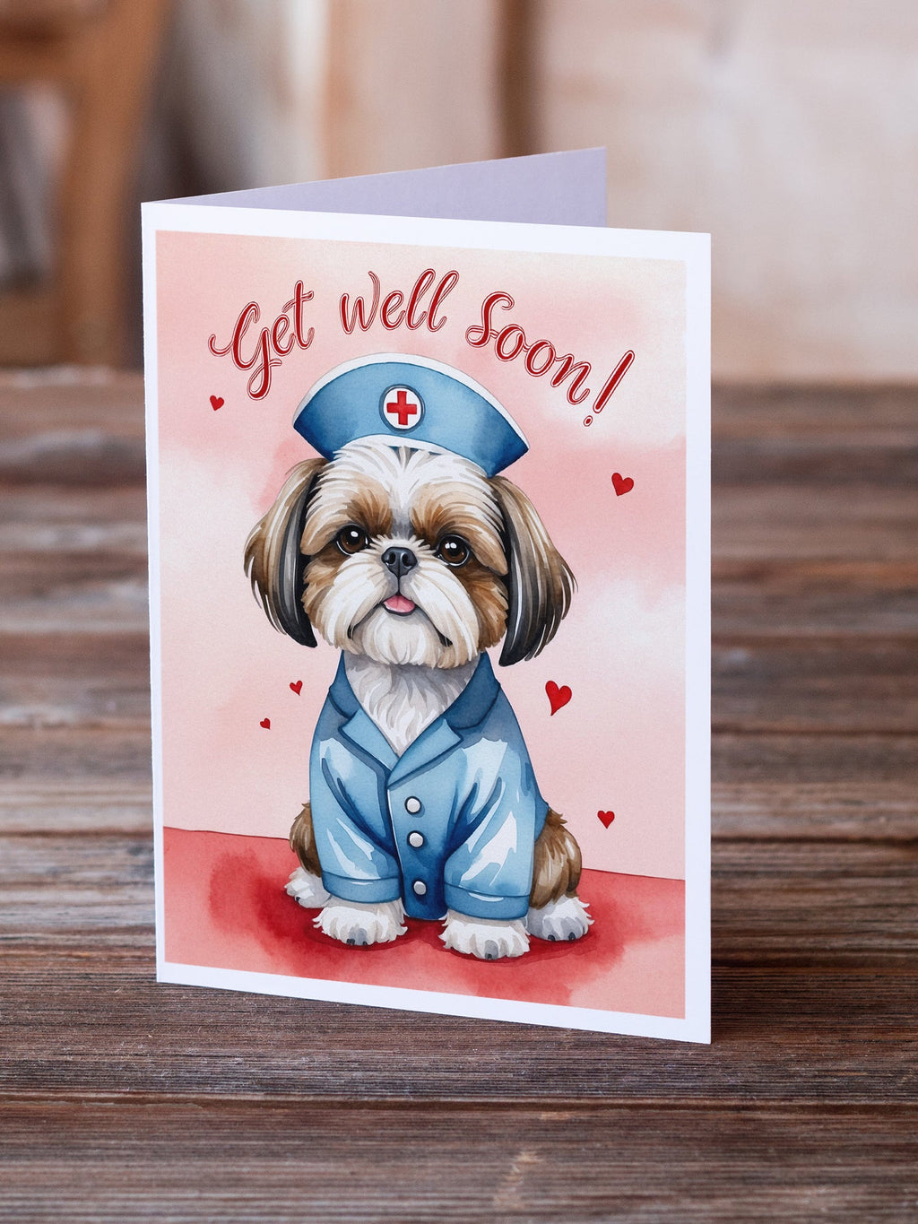 Shih Tzu Get Well Soon Greeting Cards Pack of 8 Blank Cards with Envelopes Whimsical A7 Size 5x7