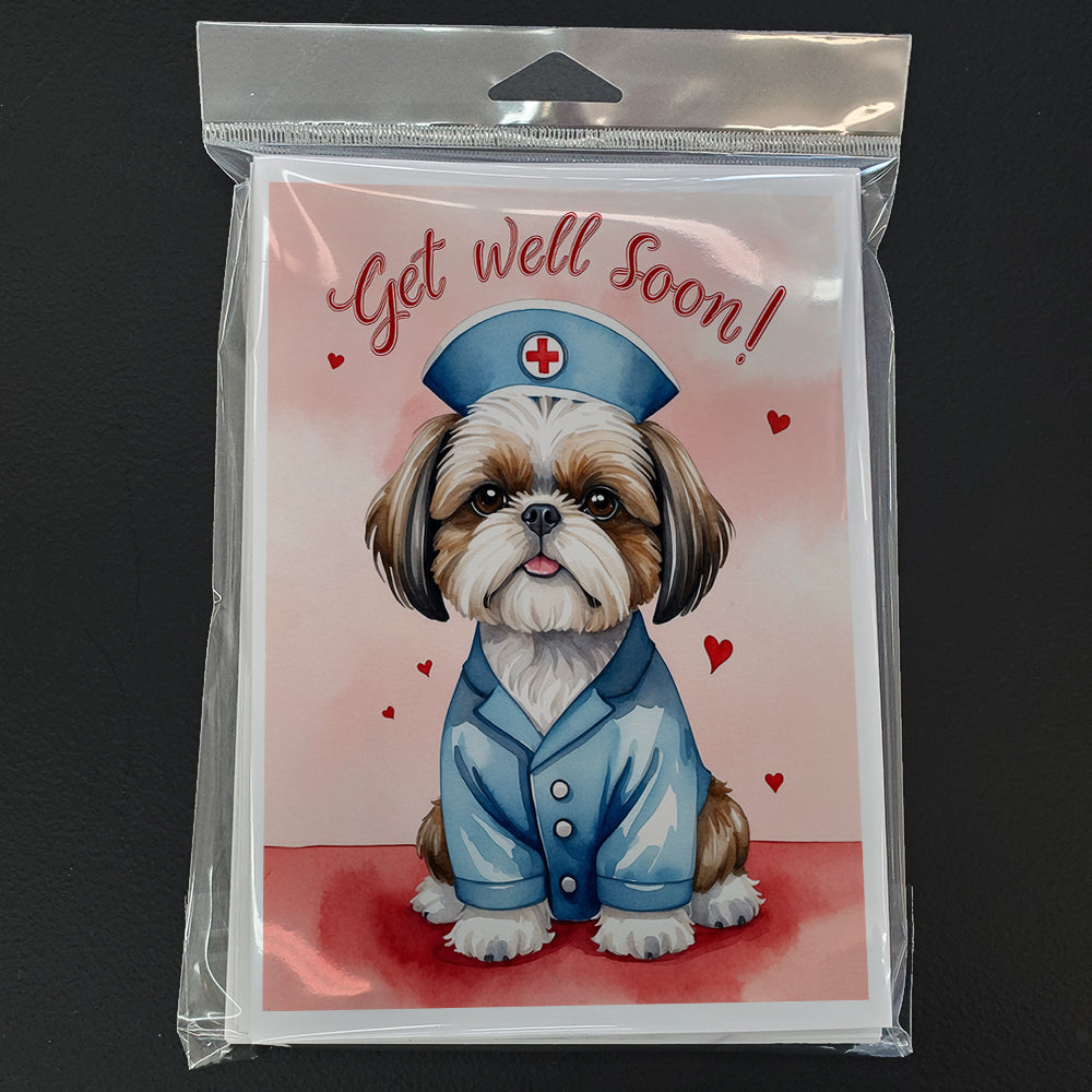 Shih Tzu Get Well Soon Greeting Cards Pack of 8 Blank Cards with Envelopes Whimsical A7 Size 5x7