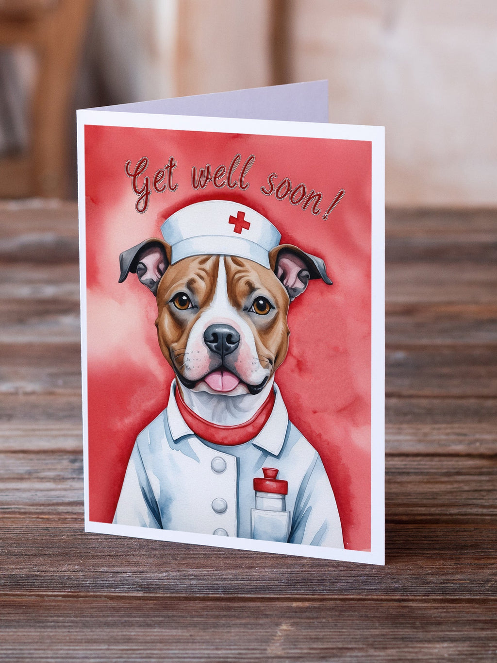 Staffordshire Bull Terrier Get Well Soon Greeting Cards Pack of 8 Blank Cards with Envelopes Whimsical A7 Size 5x7