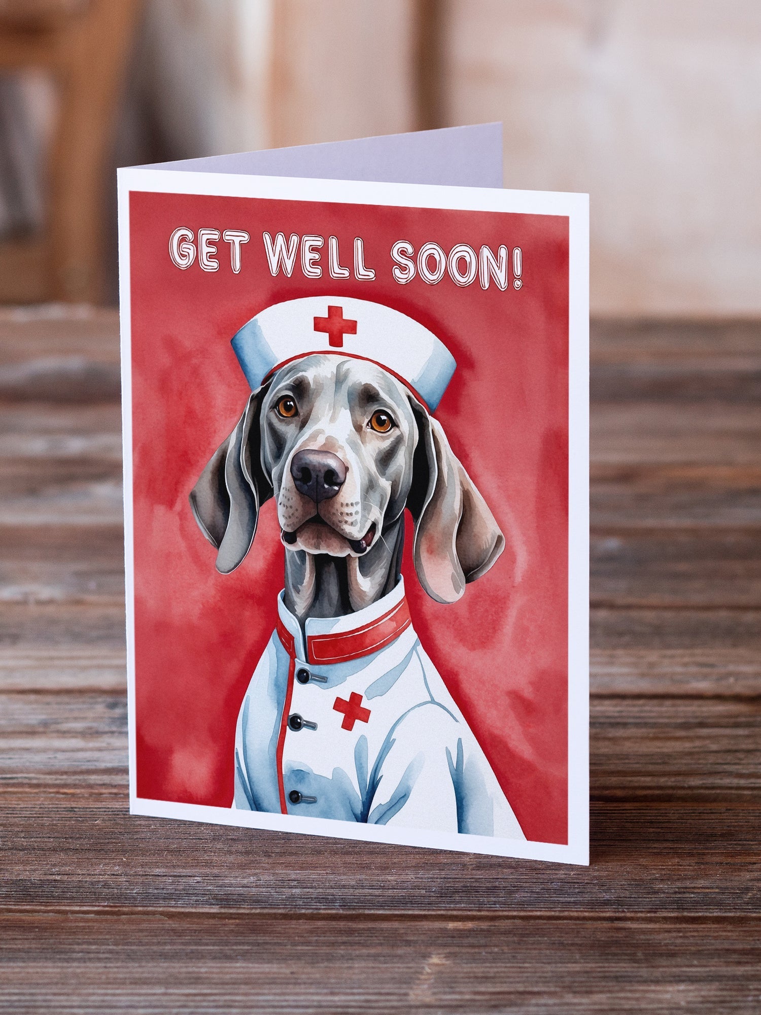 Weimaraner Get Well Soon Greeting Cards Pack of 8 Blank Cards with Envelopes Whimsical A7 Size 5x7