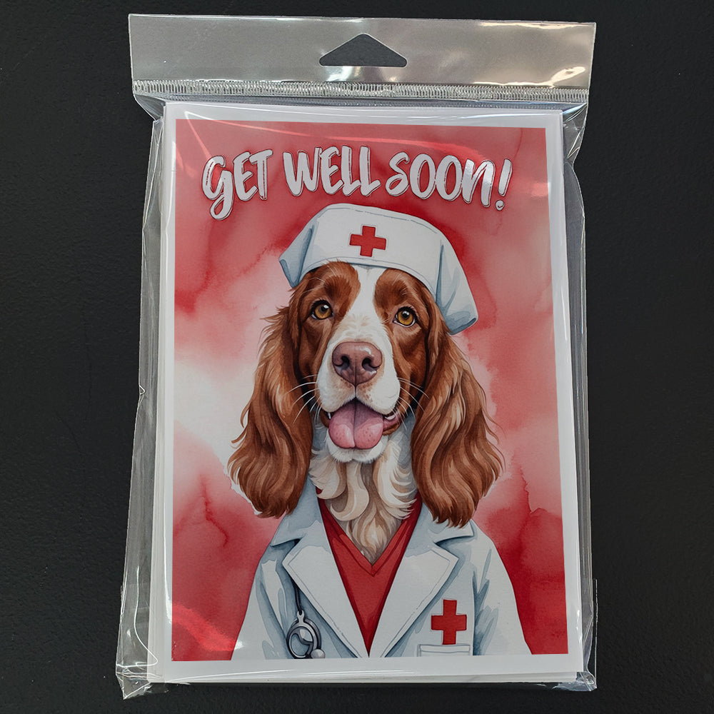 Welsh Springer Spaniel Get Well Soon Greeting Cards Pack of 8 Blank Cards with Envelopes Whimsical A7 Size 5x7