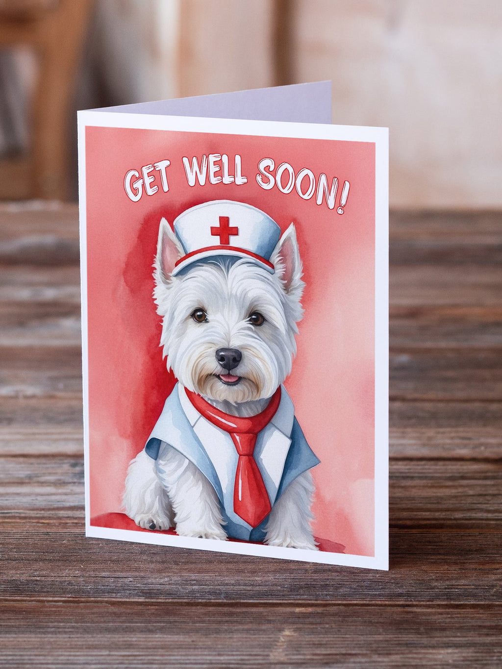 Westie Get Well Soon Greeting Cards Pack of 8 Blank Cards with Envelopes Whimsical A7 Size 5x7