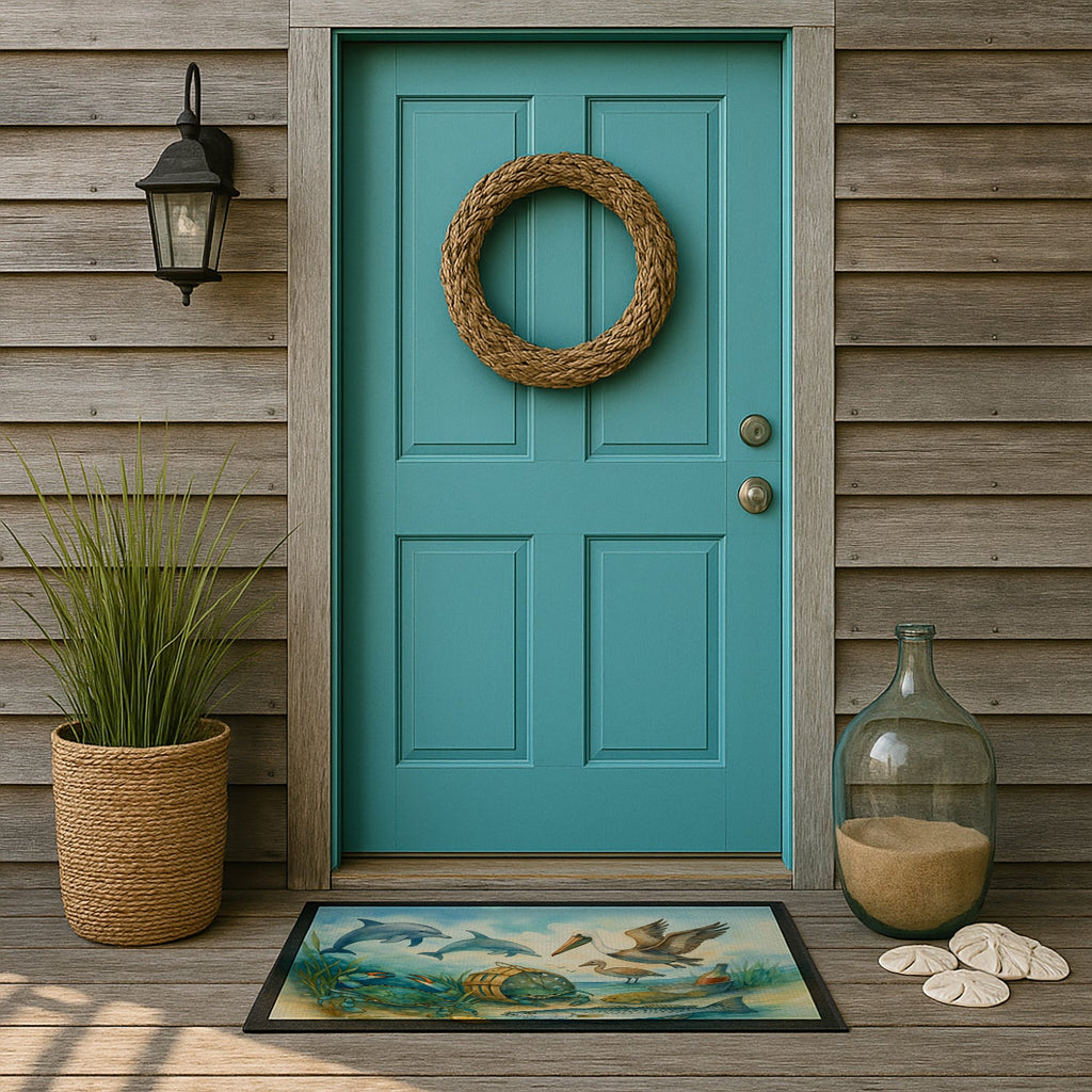Along the coast - Crab Pelican Dolphins Doormat Indoor Outdoor 24H X 36W Front Door Mat Rugs for Entryway, Non Slip Washable Low Pile,