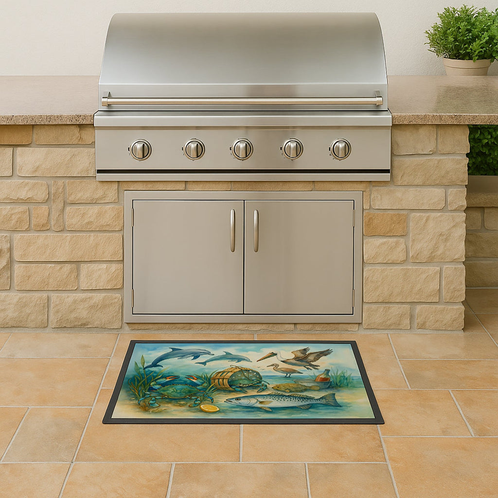 Along the coast - Crab Pelican Dolphins Doormat Indoor Outdoor 18H X 27W Front Door Mat Rugs for Entryway, Non Slip Washable