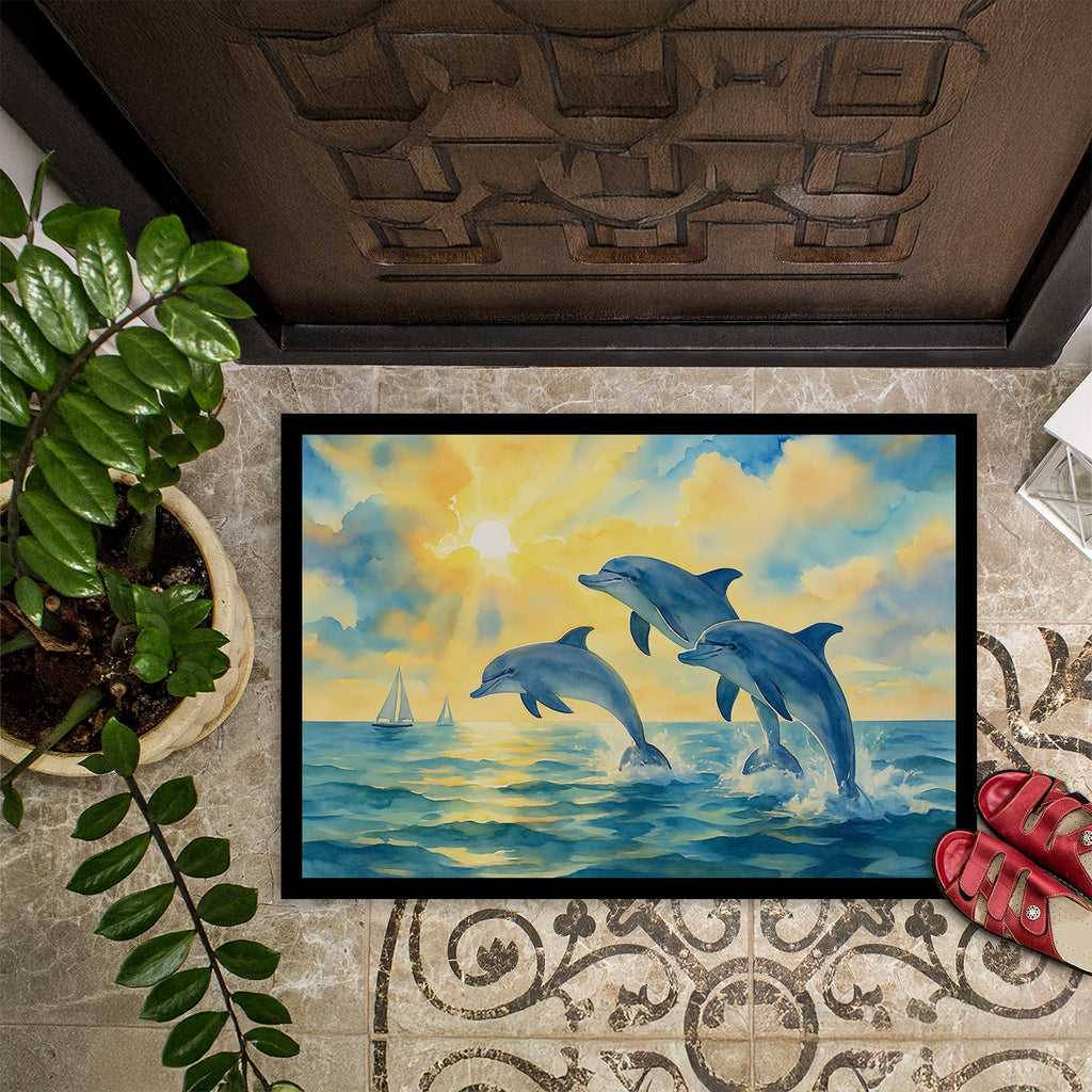 Dolphins Jumping in the Bay Doormat Indoor Outdoor 24H X 36W Front Door Mat Rugs for Entryway, Non Slip Washable Low Pile,